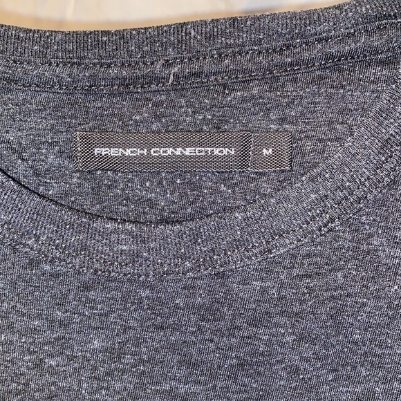 Mens French Connection tshirt designer stylish Gray w/ blue stripes great shap - Picture 5 of 7